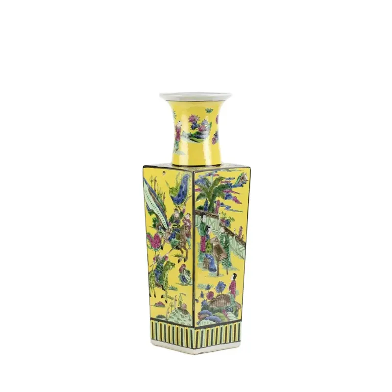 RZJH03 Famille gül sarı renk antik Çin yaşam desen dimetrik seramik vazo online alışveriş