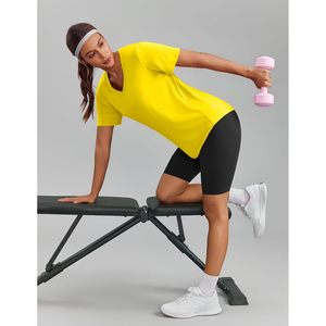 Womens Hiking Shirt Short Sleeve V Neck UPF 50 Sun Protection Moisture Wicking Quick Dry Outdoor Athletic <b>Top</b> Yellow - Product Image 5