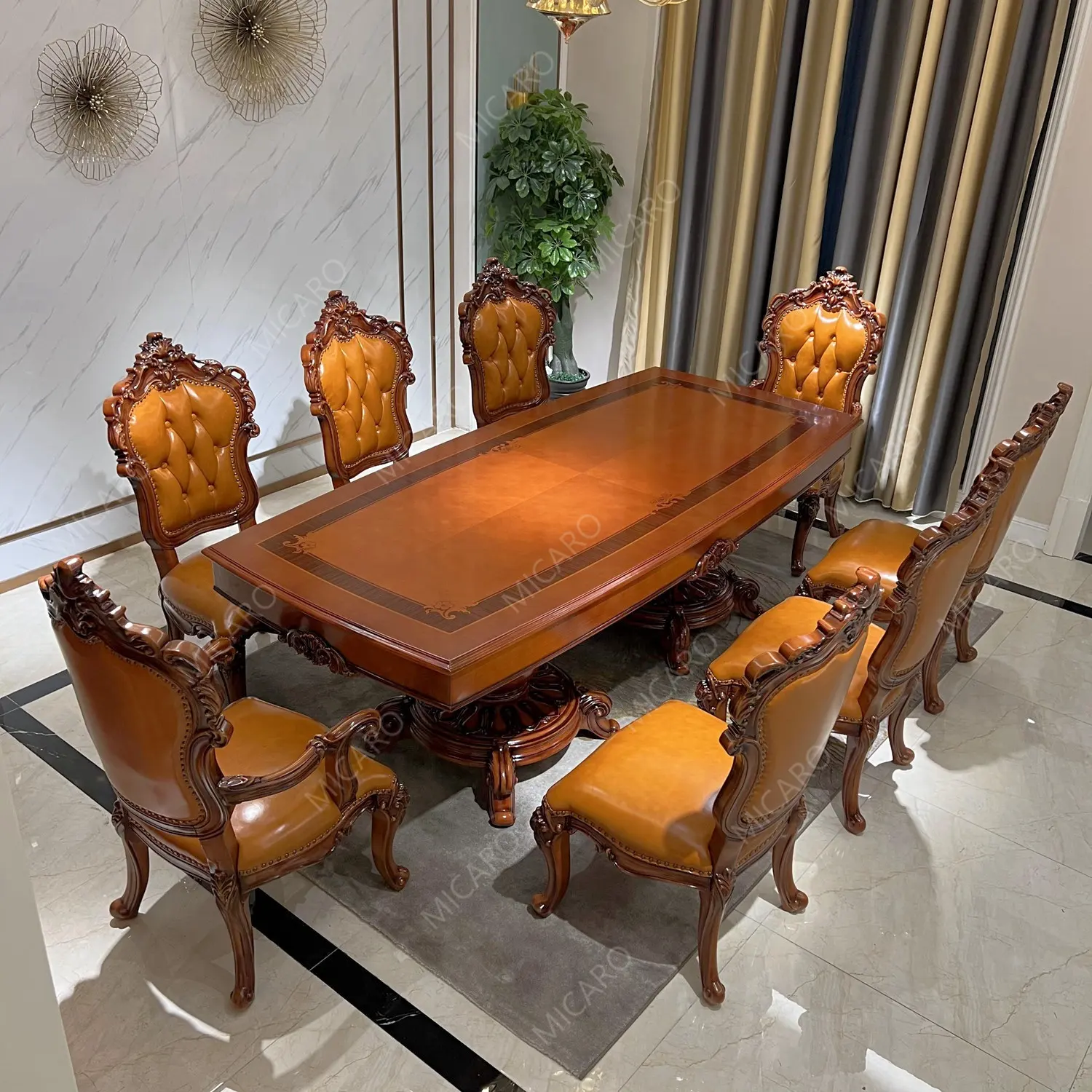 Ensemble de chaise de table en bois massif de luxe français pour salle à manger