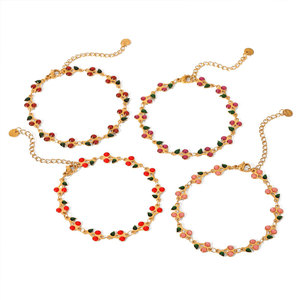 กำไลข้อมือและสร้อยข้อเท้าเชอร์รี่สำหรับผู้หญิงสร้อยข้อมือสแตนเลส316L หรูหราทำจากทองคำ14K 18K - Product Image 5