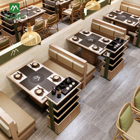 Mobilier de restaurant commercial moderne, durable et écologique en bois, avec tables de barbecue et de hot pot, chaises et sièges en mousse haute densité