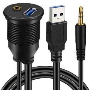 USB 3.0 araç tutucu floş kablo 3.5mm + USB3.0 AUX uzatma Dash paneli su geçirmez montaj kablosu araba tekne ve motosiklet