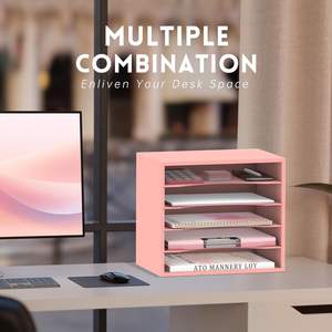 Organisateur de bureau en bois à 5 niveaux, trieur de courrier et de documents en bois rose pour le bureau, l'école et la maison - Product Image 3
