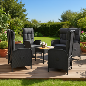 Ensemble de meubles de jardin en polyrotin noir avec accoudoirs réglables, chaise de salle à manger d'extérieur avec table - Product Image 2