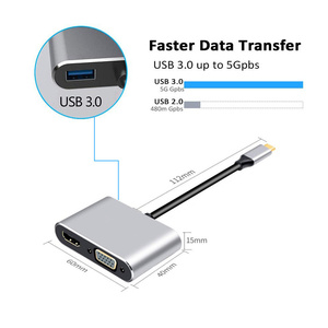 4 trong 1 <span class=keywords><strong>USB</strong></span> 3.0 HUB 5Gbps dữ liệu PD <span class=keywords><strong>VGA</strong></span> điện thoại di động để theo dõi Loại C để HDMI 4K OTG Adapter Splitter cho máy tính xách tay - Product Image 4