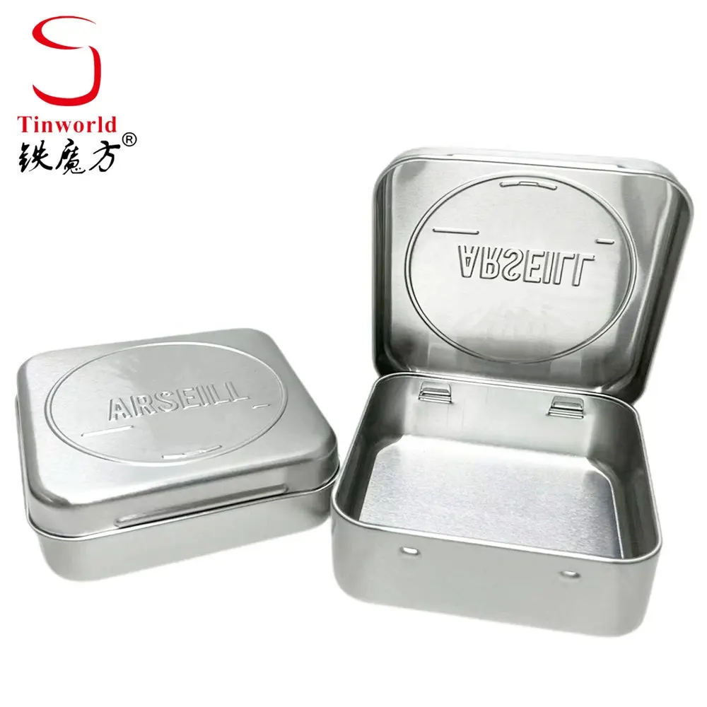 Custom Printing Food Case Square Aluminum Container Package Hinge Chocolate Candy Mints Metal Tin box