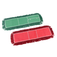 Tête de balai plat de rechange en fil de coton rouge, lavable en machine, pour usage humide et sec, avec poche, pour hôtels et hôpitaux