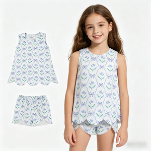 Latest Toddler Kids Girl Boutique <b>Clothes</b> Floral Bow Print Sleeveless Top and Shorts Set Cute Summer Outfits 2Pcs - Product Image 1