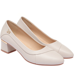 Factory Wholesale Black <b>Leather</b> <b>Pumps</b> - Gem Decor Pointed Toe Block Heel Office Daily Women's Shoes - Product Image 5