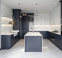 Armoires de cuisine personnalisées de style Shaker bleu marine et blanc avec îlot central pour la rénovation de maisons modernes
