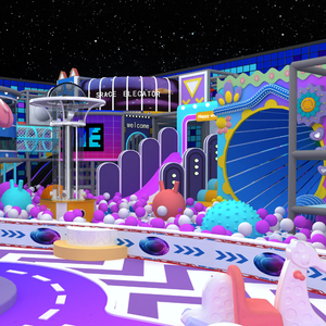 Équipement d'amusement intérieur série Espace, matériaux en fibre de verre et PVC, comprend un grand toboggan, un trampoline, une aire de jeux souple et du sable - Product Image 2