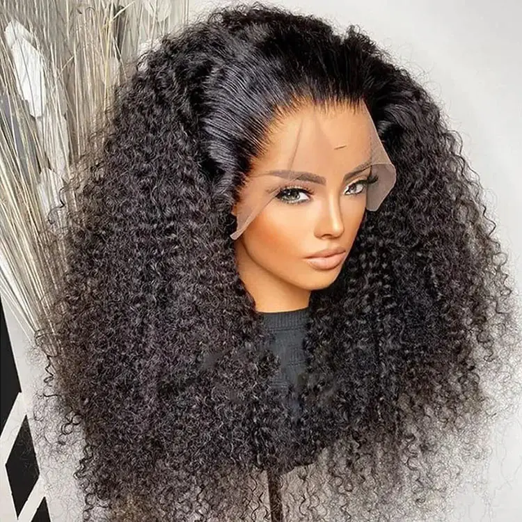 8-30 pouces mongolien afro crépus bouclés cheveux humains lace front wigs perruques cheveux vierges transparent HD full lace frontal wig avec baby hair