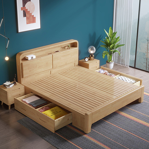 Giường ngủ gỗ tự nhiên cao cấp 1,8 mét, cỡ Queen/Double, có hai ngăn kéo, nội thất hiện đại, giường ngủ gỗ tự nhiên cỡ King có ngăn chứa đồ - Product Image 3