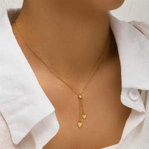 Collar de Plata de Ley 925 con Colgante de Zirconia en Forma de Corazón, Borla de Doble Capa, Chapado en Oro para Mujer - Product Image 3
