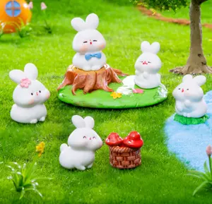 hot selling kawaii cartoon grass Mushroom basket garden DIY Doll resin rabbit toys for kids adults animal figure doll 2-4 cm