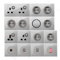 Prise électrique universelle à double paroi, panneau d'interrupteur de réinitialisation gris en verre trempé britannique avec interrupteurs et prises d'éclairage LED 220V