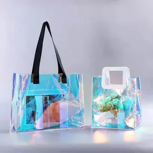 Hot Sale Laser Clear PVC Einkaufstasche Holo graphische transparente Handtaschen Strand tasche