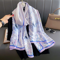 Foulard en Soie Tendance 180*90cm, Bandana 2026, Longue Écharpe Imprimée Paysage, Châle de Luxe en Soie