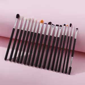 Luxury 18Pcs Natural Hair Eye Brushes Set Private Label Black Wooden Handle Eye Shadow Eyebrow Eyeliner Brushes Factory