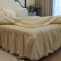 Parure de lit de luxe 100 % coton, sergé 40S, 200 fils/cm², garniture en dentelle jacquard, jupe de lit et housse de couette violettes