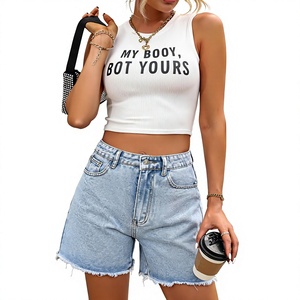 My Booy Bot Yours Crop Top imprimé pour femme, blanc, sans manches, côtelé, débardeur décontracté d'été, tenue tendance - Product Image 1