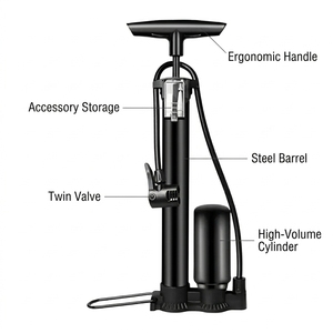 Pompe à vélo professionnelle avec manomètre, <span class=keywords><strong>valve</strong></span> Presta et Schrader universelle - Product Image 2
