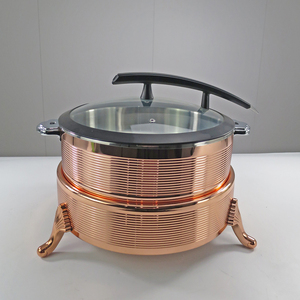 Juego de buffet de plato de frotamiento de lujo para Hotel comercial de acero inoxidable 304 de oro rosa, calentador de alimentos eléctrico con tapa de vidrio - Product Image 5