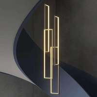 Lustre LED moderne noir et or, luminaire suspendu géométrique pour hôtel à plafond haut, grand lustre long personnalisé en acrylique pour escalier