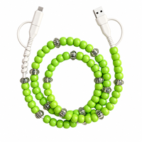 Câble de charge USB Type C 4 en 1 avec imprimé zèbre vert néon, perles, transfert de données, accessoire tendance pour cadeau