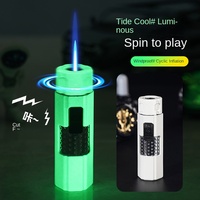 Briquet rotatif créatif anti-stress, lumineux dans le noir, en métal, coupe-vent, à gaz, à jet droit, allumage à un bouton