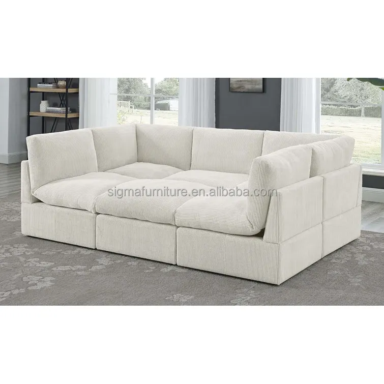 luxury boucle upholstered velvet sectional sofa set promotion modular sofa with ottoman