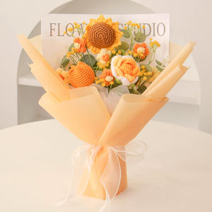 人造花手工钩针向日葵花束人造针织花钩针花束毕业母亲节情人节新娘花束 - Product Image 1
