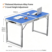 Table pliante portable en alliage d'aluminium avec réglage de la hauteur sur 3 niveaux, mobilier d'extérieur pour le camping, le pique-nique, le balcon et les voyages
