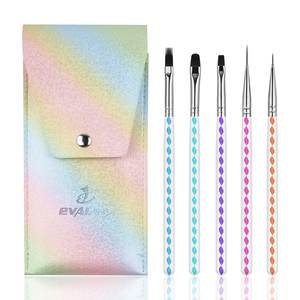Ensemble de 5 pinceaux professionnels à manche acrylique spiralé coloré haute élasticité pour nail art, avec étui à paillettes, pour gel UV et peinture DIY - Product Image 1