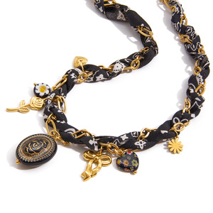 Retro <b>Black</b> <b>Heart</b> Flower Rope Necklace With Charms Stainless Steel Women's Jewelry Gift - Product Image 5