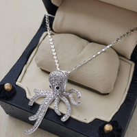 Collier pendentif à breloque en argent sterling plaqué or blanc pour femme coupe princesse pieuvre Style mignon Zircon Micro Insert pour les fêtes