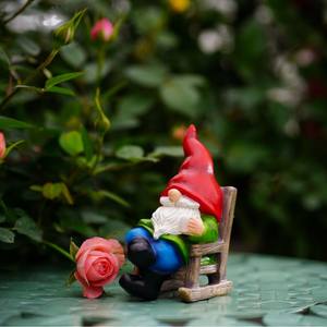 Hermosa campiña traje antiguo mecedora <span class=keywords><strong>Gnomo</strong></span> duende jardín resina artesanía decorativa patio adornos - Product Image 5