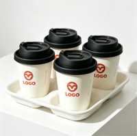 Gobelets à café jetables en papier kraft biodégradable avec couvercles, logo imprimé personnalisé, respectueux de l'environnement