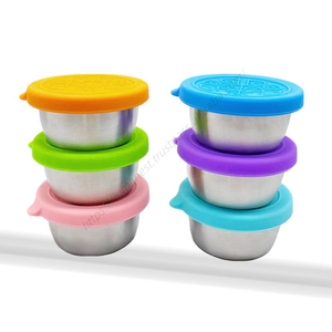 ถ้วยซอสสแตนเลสกันรั่วแบบขายส่ง พร้อมฝาปิดขนาดเล็ก ภาชนะใส่อาหารแบบใช้ซ้ำได้ ภาชนะใส่น้ำสลัดซิลิโคน - Product Image 5