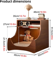 Mignonne table de chevet multifonctionnelle en bois pour humains et animaux, avec veilleuse à capteur intelligent et chargement sans fil, mobilier de lit pour chat d'intérieur