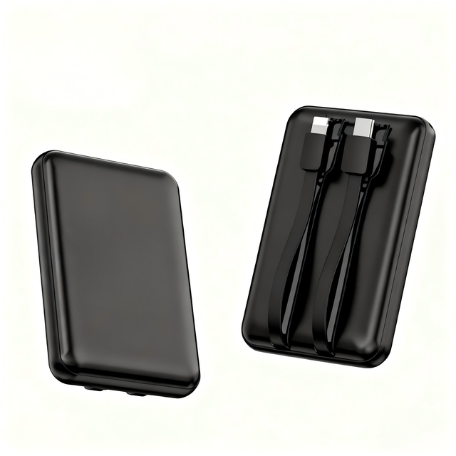 New Arrival High Capacity 5000mah Li-Polymer Battery Ultra Slim Portable Power Bank Double Cable USB Type-C Fast Charging 10W