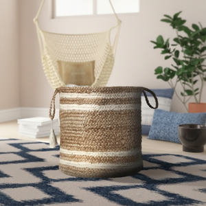 Modern <b>White</b> Cotton Rope Eco-Friendly Flexible <b>Basket</b> with Handle Circle Shape for Stylish Food <b>Storage</b> Divtik Decor - Product Image 2