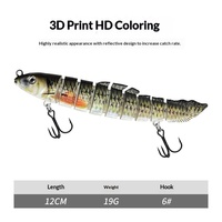 Leurre dur en acier inoxydable multi-sections, simulation de poisson de boue, imprimé en 3D, neuf sections, avec hameçons, 12cm 19g, vente en gros