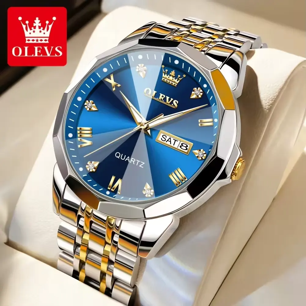 2024 Hot OLEVS Men's Watches Mirror Original Quartz Watch For Man Waterproof Luminous Stainless Steel Wristwatch Male Week Date