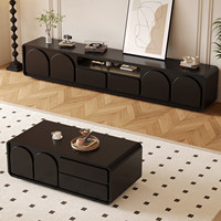 Meuble TV et Table Basse Rétro Style Français Noir, Surface Sans Peinture, Meubles Modernes pour Salon