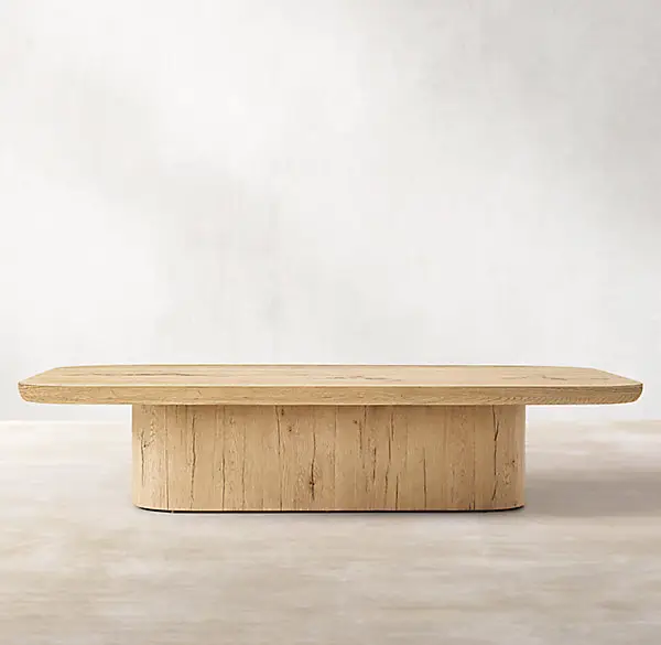 Mesa de diseño de lujo Muebles de sala de estar Bordes redondeados Diseño simple Mesa de centro de madera forjada a mano