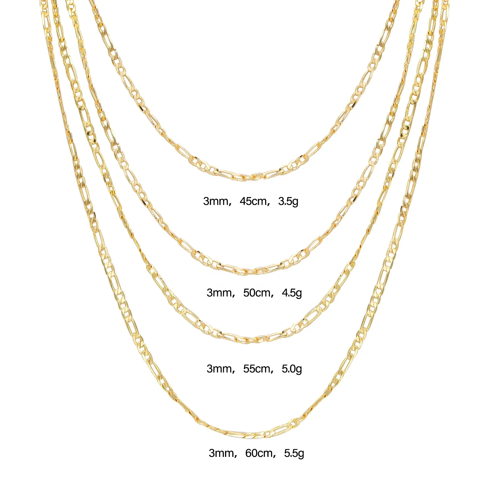 Elfic 14k plated gold chain for men 3:1 figaro Link chain necklace pendants for necklace cadena de oro laminado