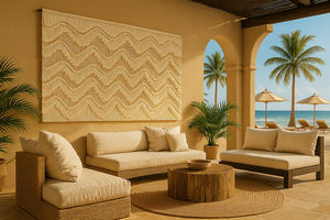 Tapiz de Macramé <span class=keywords><strong>Boho</strong></span> <span class=keywords><strong>Chic</strong></span> para Pared - Diseño de Ondas y Borlas en Capas, Algodón Natural, Decoración Rústica Costera Estilo Bali para <span class=keywords><strong>Casa</strong></span> de Playa y Regalo Festivo - Product Image 6