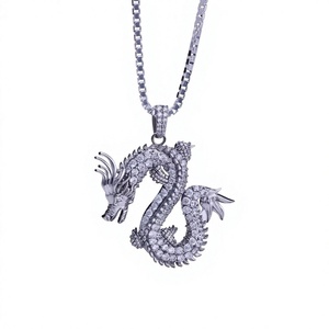 Pendentif Dragon en argent 925, strass en cristal, style Hiphop, bijoux unisexes, cadeau - Product Image 1
