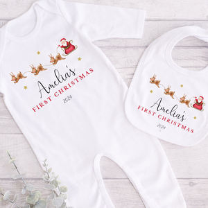 Pyjamas et bavoirs personnalisés pour bébés, premiers Noël, cadeau de Noël pour bébé, pyjamas avec motif de lettres - Product Image 1